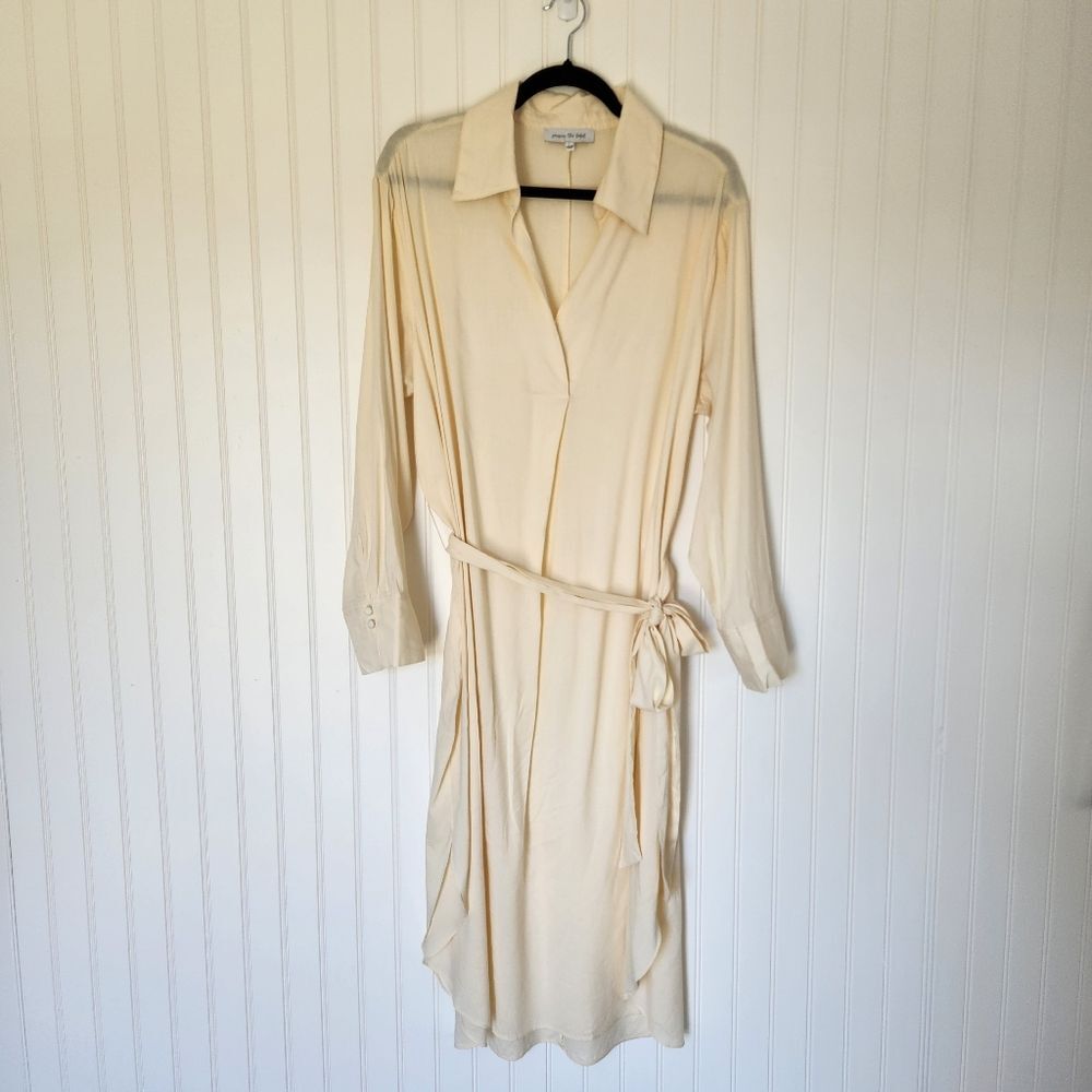 JACQUIE THE LABEL Cream Minimalist Cotton Blend Lightweight Shirt Dress Large